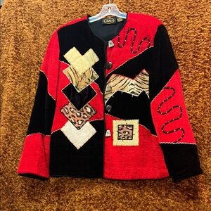 Allure Red and Black Blazer with Animal Print Accents